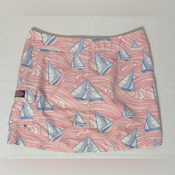VINEYARD VINES Board Skirt Sailboats Swim Suit Coverup Mini Skirt Pink Blue Sz 4 - Picture 8 of 8